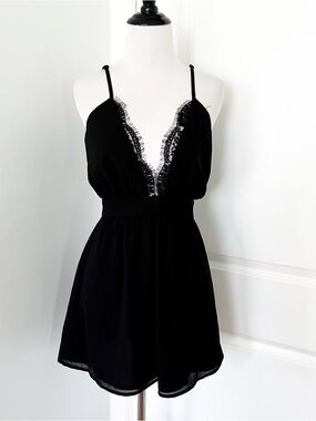 superdown Black Lace-Trim Mini Dress - XS